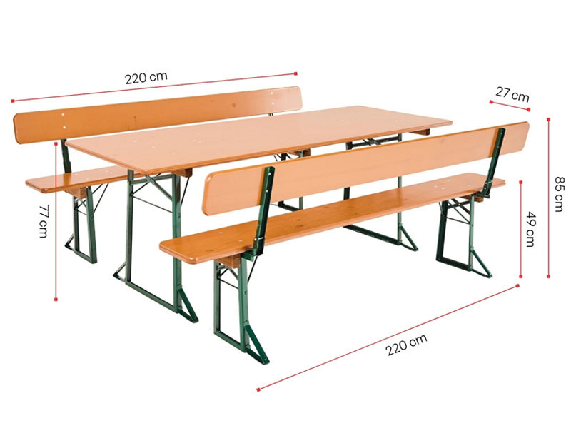 Masse und Groeße und der Festzeltgarnitur mit Rueckenlehne